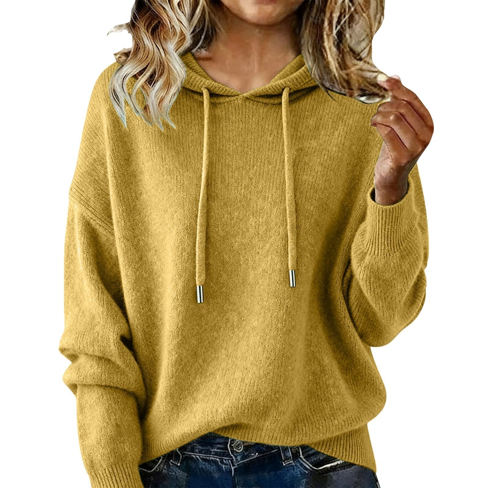 New Arrival Women's Solid Color Hooded Pullover Sweater, Casual Outerwear For Autumn & Winter 17