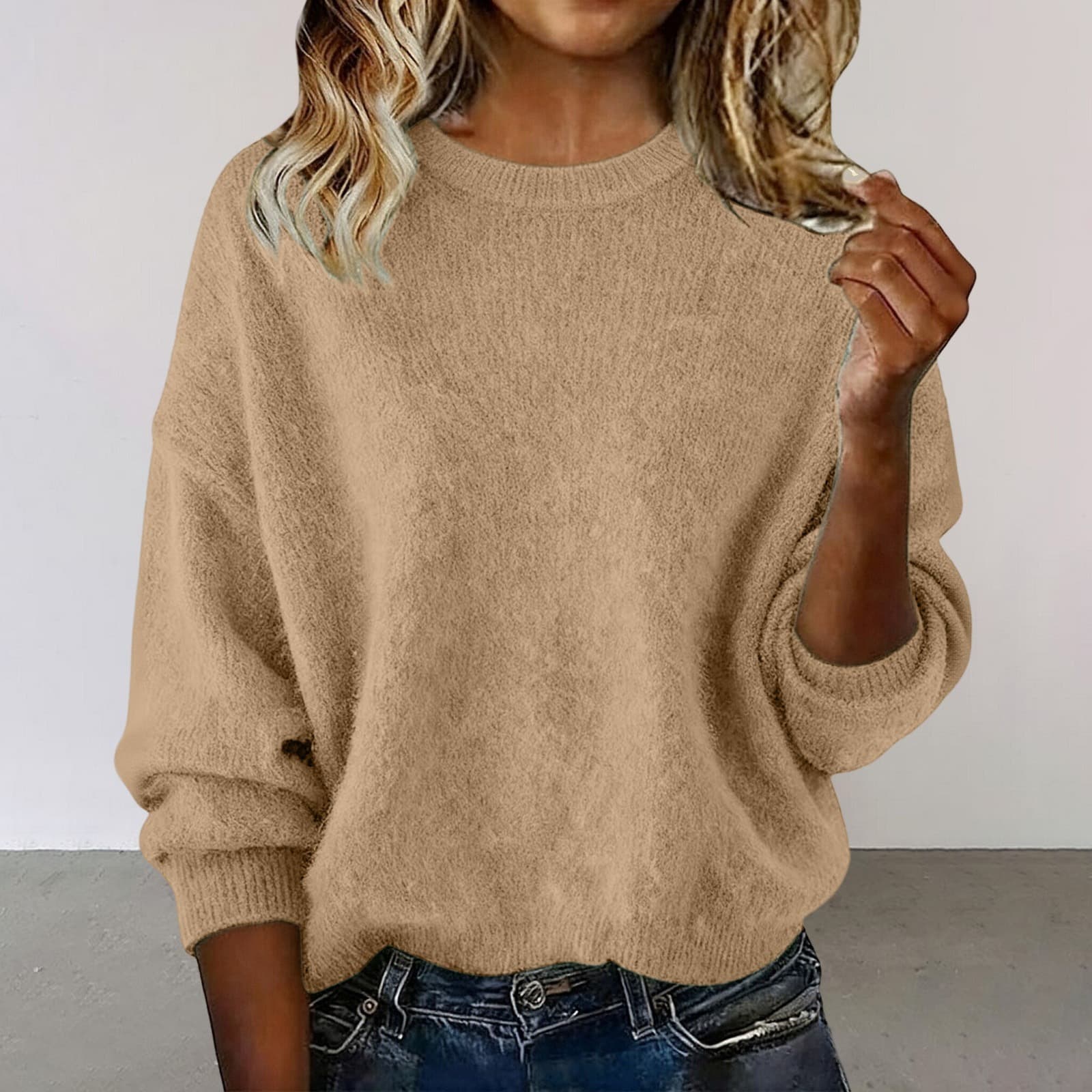 Women's New Arrival Solid Color Crew Neck Sweater, Fashion Loose Casual Knitwear For Autumn 16