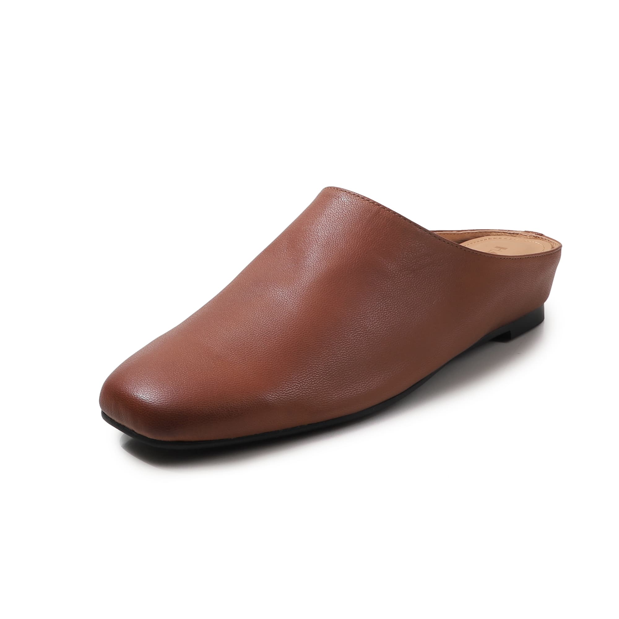Women's Handmade Full-Grain Sheepskin Closed-Toe Mules, Square Toe Slip-On Flat Slides 2