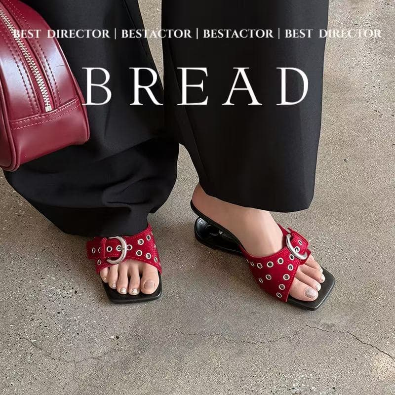 Women's Handcrafted Horsehair Buckle Slide Sandals, Square Toe Sculptural Heel Mules With Pigskin Lining & Sheepskin Insole 9