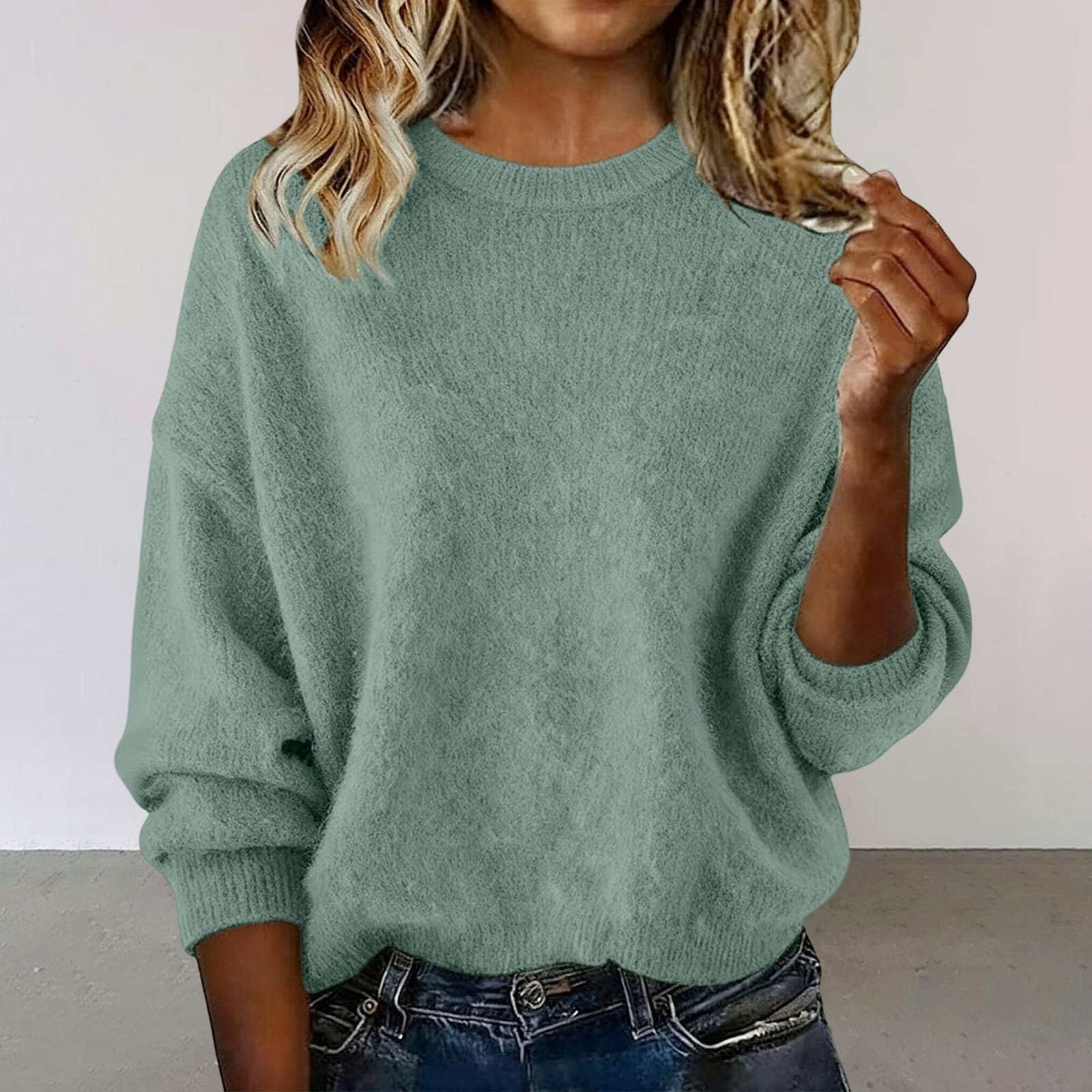 Women's New Arrival Solid Color Crew Neck Sweater, Fashion Loose Casual Knitwear For Autumn 10