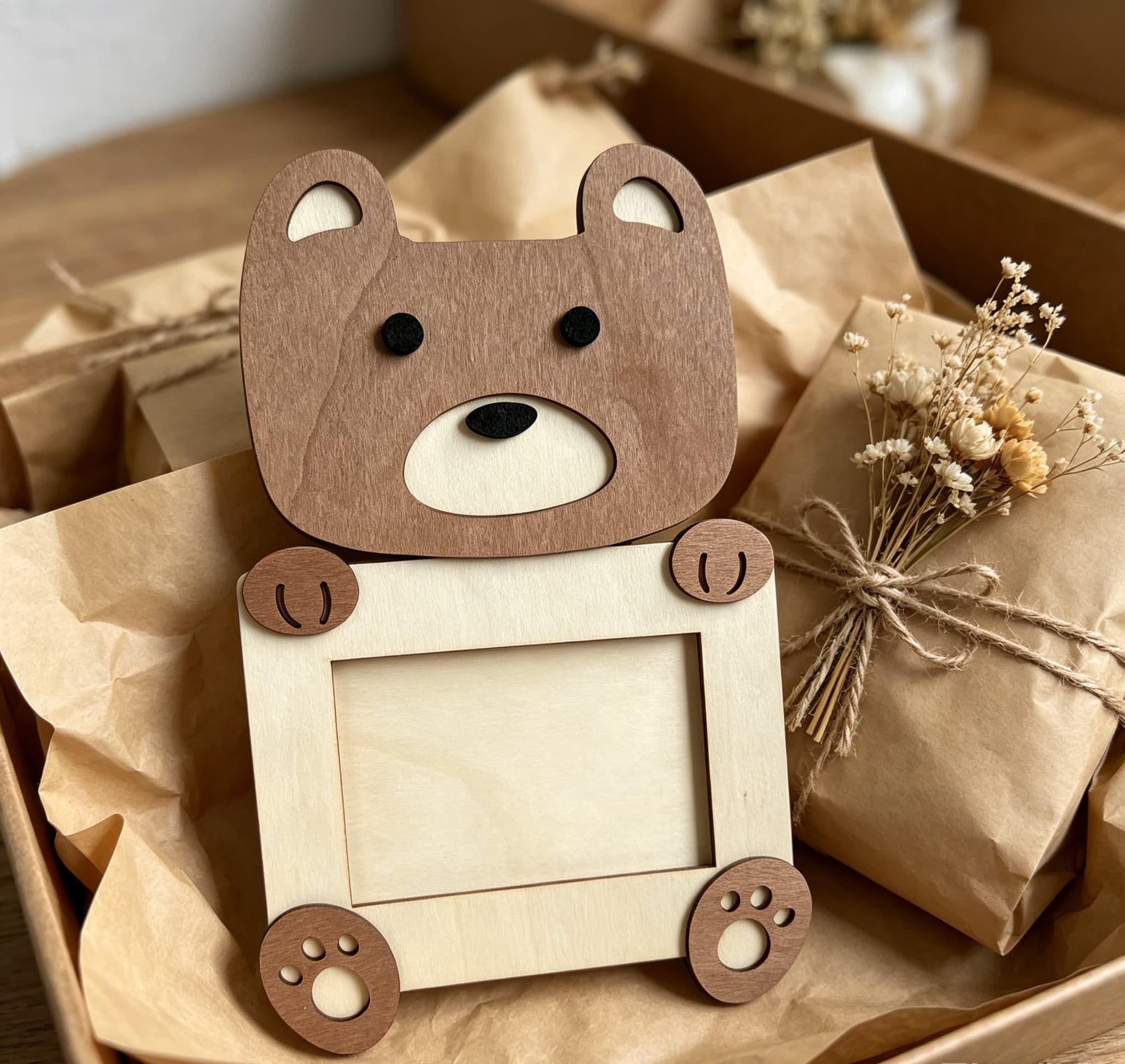 Cute Animal Wooden Photo Frame, Lion Bear Fox 3D Wood Picture Frame, Baby Kids Tabletop Photo Holder Gift 5
