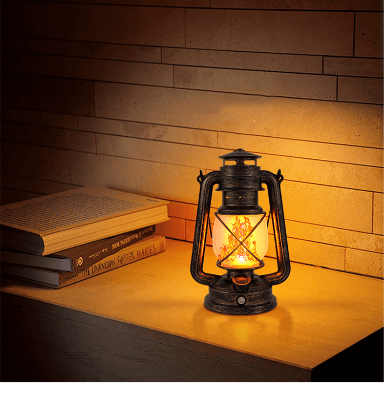 LED Rechargeable Table Lamp, Retro Flame Table Lamp For Outdoor Camping And Bars, Portable Hanging Retro Hurricane Lantern For Tents 2