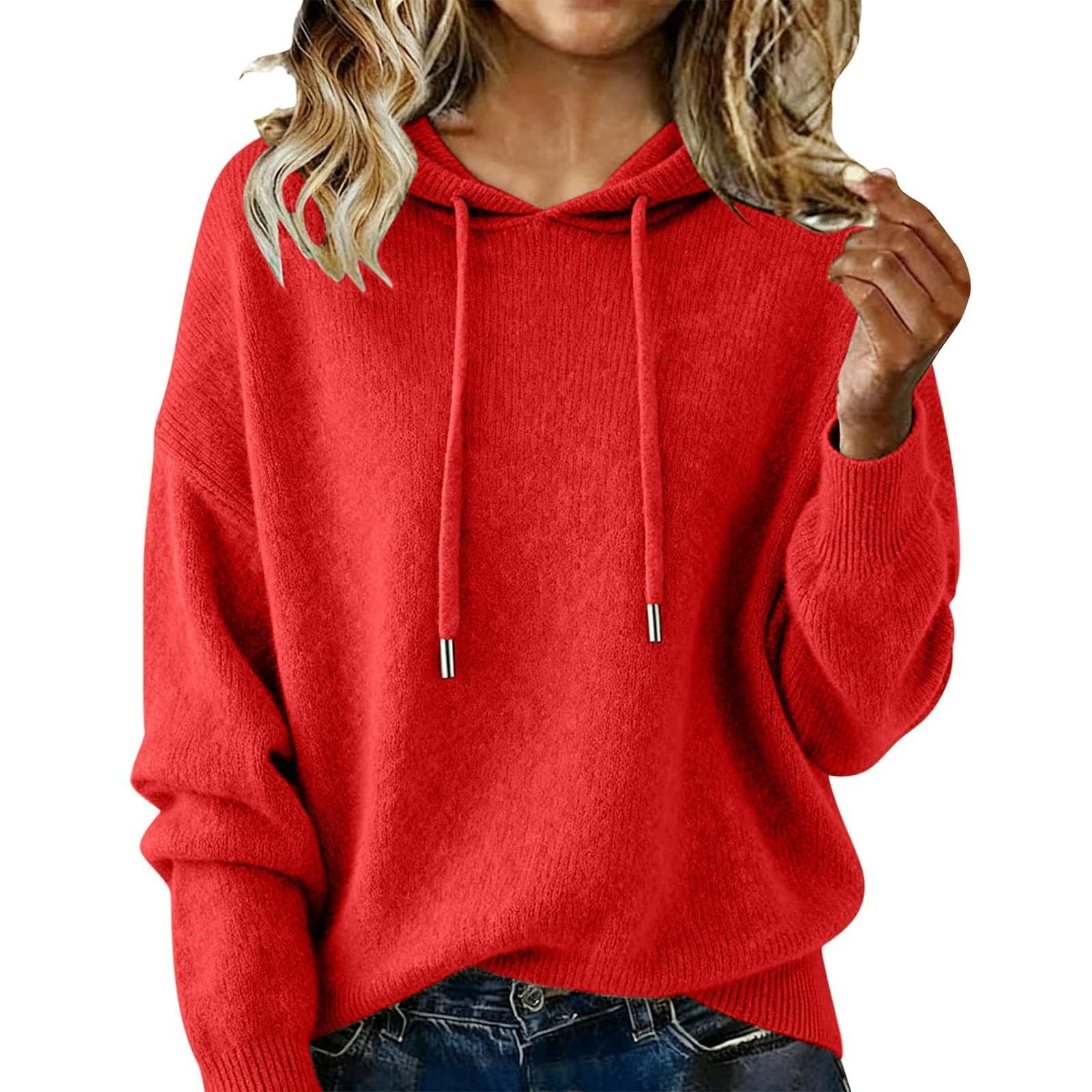 New Arrival Women's Solid Color Hooded Pullover Sweater, Casual Outerwear For Autumn & Winter