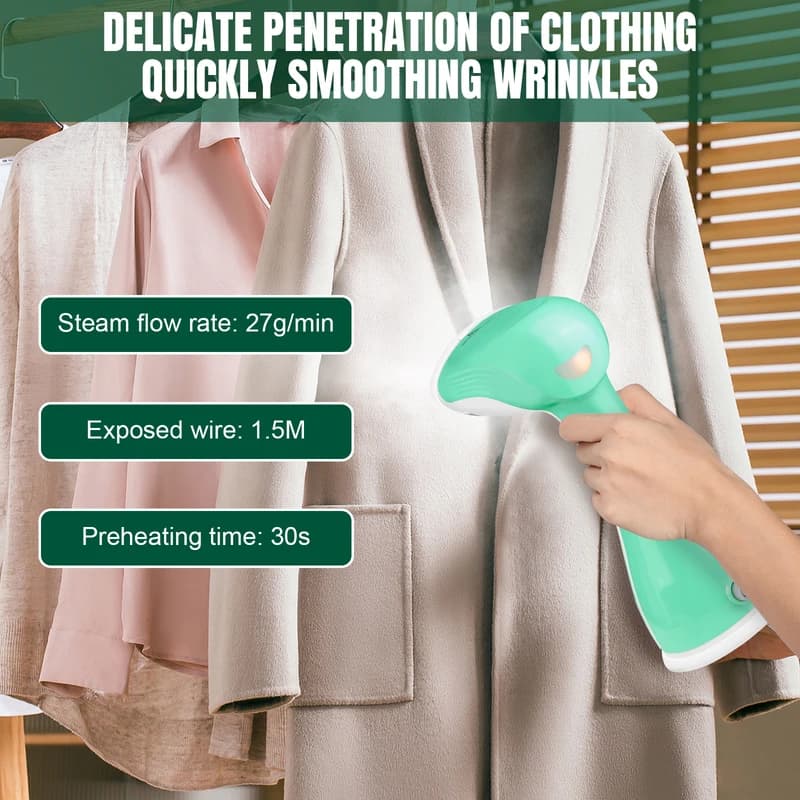 Handheld Clothes Steamer, 1500W Portable Garment Steamer Clothing,30s Fast Heat-up 1500W Powerful Steam Iron With 300ML Tank 7