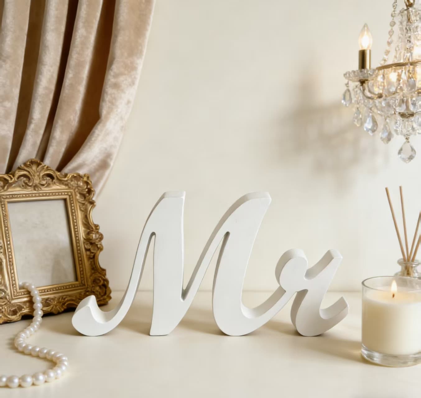 White Wooden Mr & Mrs Sign Wedding Table Decor, Church Ceremony Photo Prop, Newlywed Home Ornament