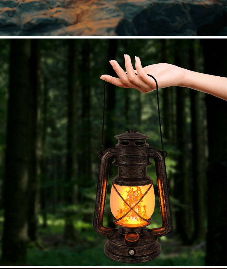 LED Rechargeable Table Lamp, Retro Flame Table Lamp For Outdoor Camping And Bars, Portable Hanging Retro Hurricane Lantern For Tents 3