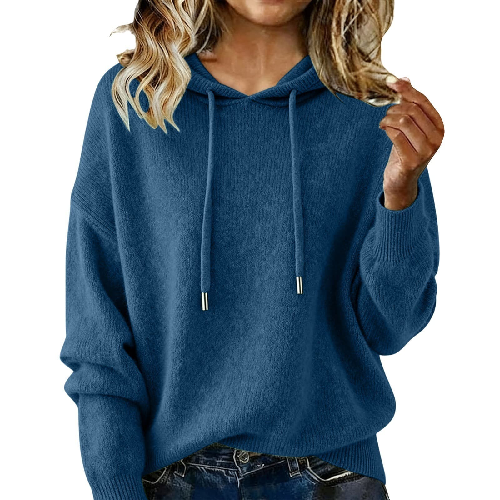 New Arrival Women's Solid Color Hooded Pullover Sweater, Casual Outerwear For Autumn & Winter 10
