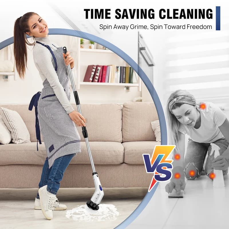 Electric Spin Scrubber,IPX7 Waterproof Bathroom Cleaning Brush With 2 Speed,9 Replaceable Brush Heads For Tub Shower Tile Floor