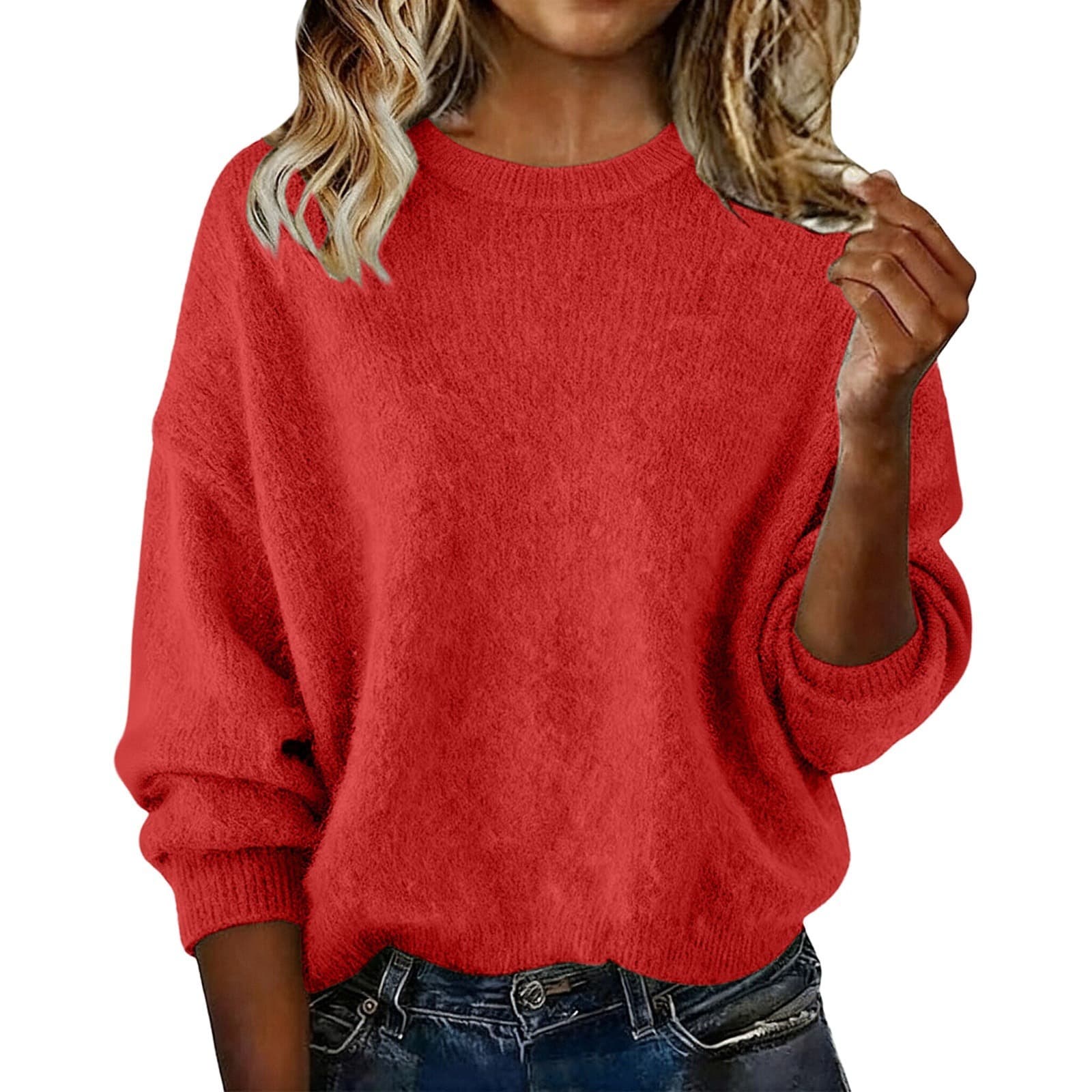 Women's New Arrival Solid Color Crew Neck Sweater, Fashion Loose Casual Knitwear For Autumn 2