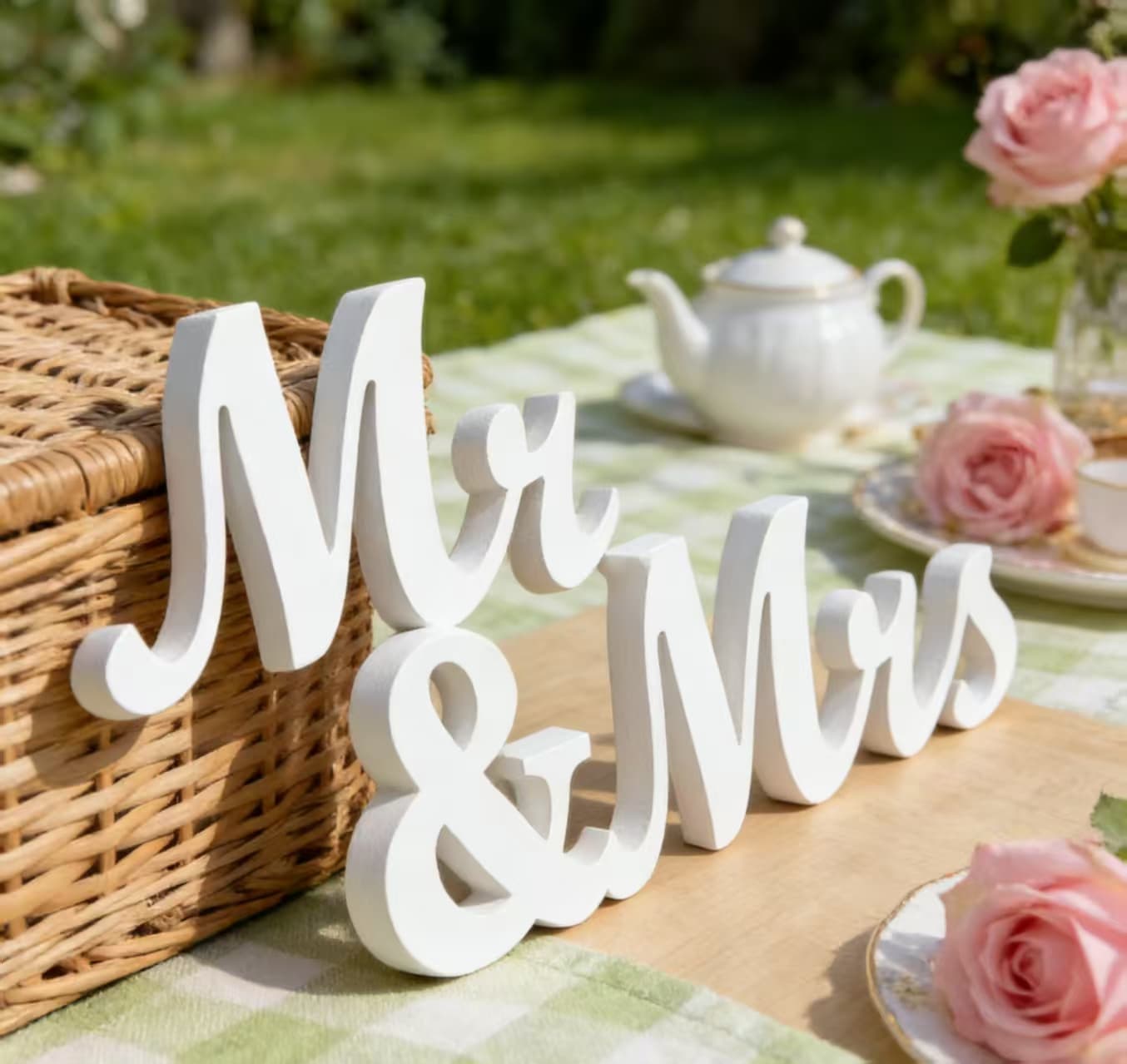 White Wooden Mr & Mrs Sign Wedding Table Decor, Church Ceremony Photo Prop, Newlywed Home Ornament 5