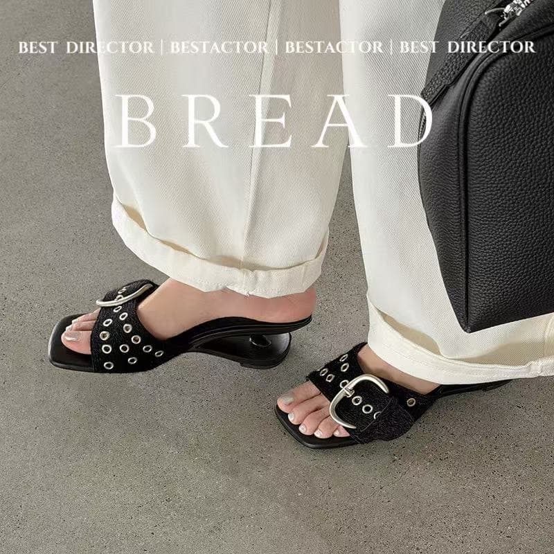 Women's Handcrafted Horsehair Buckle Slide Sandals, Square Toe Sculptural Heel Mules With Pigskin Lining & Sheepskin Insole 6