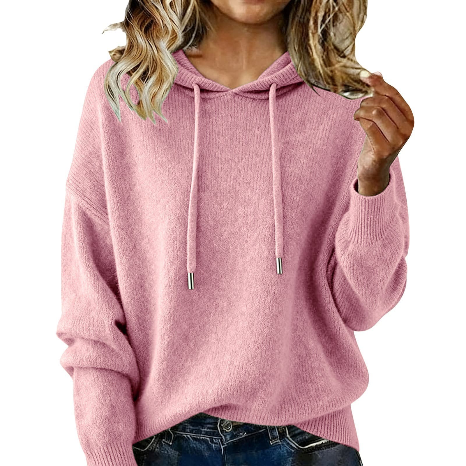 New Arrival Women's Solid Color Hooded Pullover Sweater, Casual Outerwear For Autumn & Winter 13