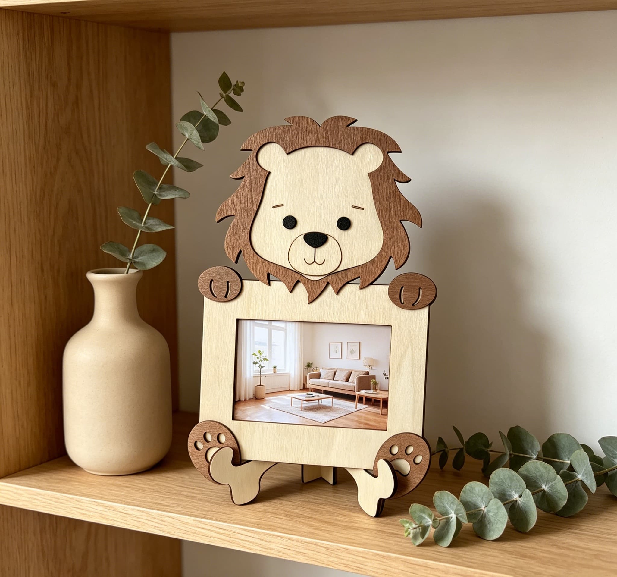 Cute Animal Wooden Photo Frame, Lion Bear Fox 3D Wood Picture Frame, Baby Kids Tabletop Photo Holder Gift 9