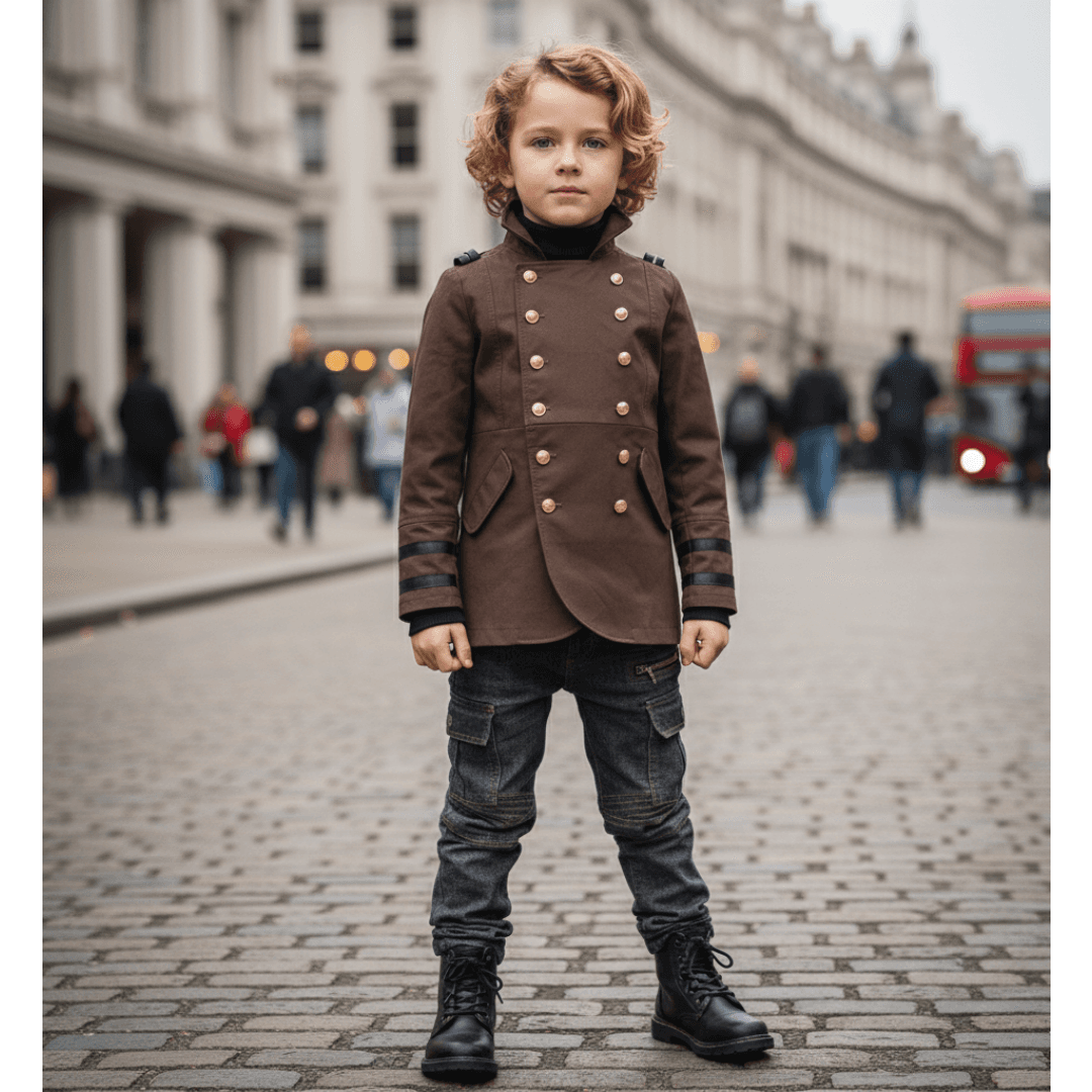 Boys Formal Uniform Trench Coat Kids Vintage Military Style Cotton Jacket 3-9Y 13