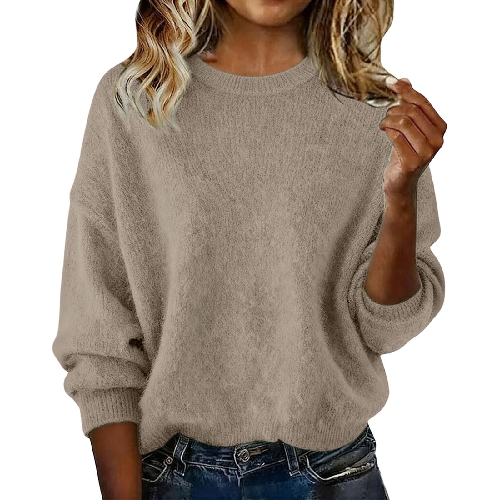 Women's New Arrival Solid Color Crew Neck Sweater, Fashion Loose Casual Knitwear For Autumn 9
