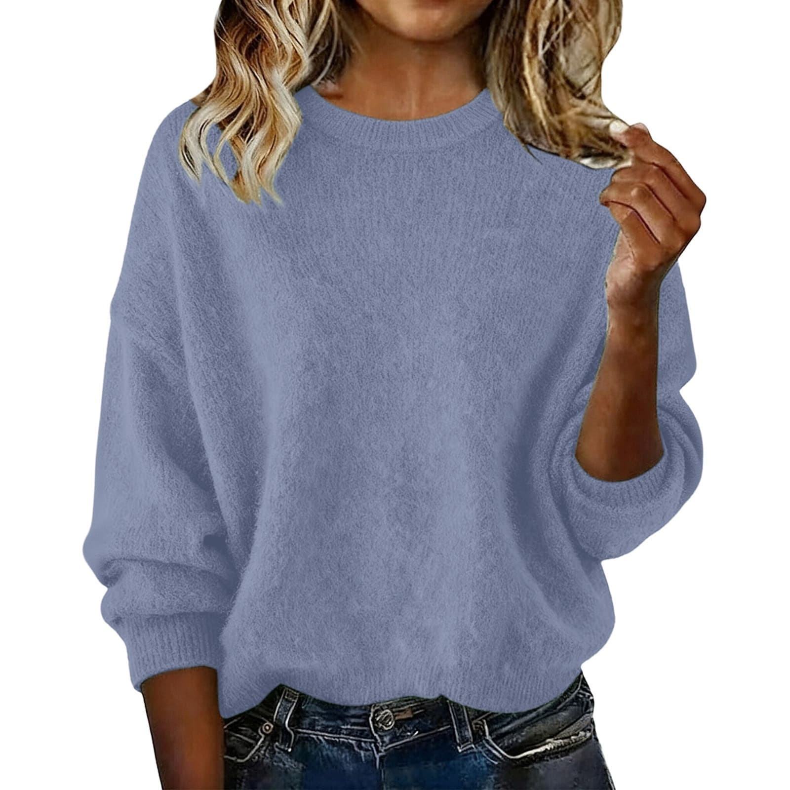 Women's New Arrival Solid Color Crew Neck Sweater, Fashion Loose Casual Knitwear For Autumn 4