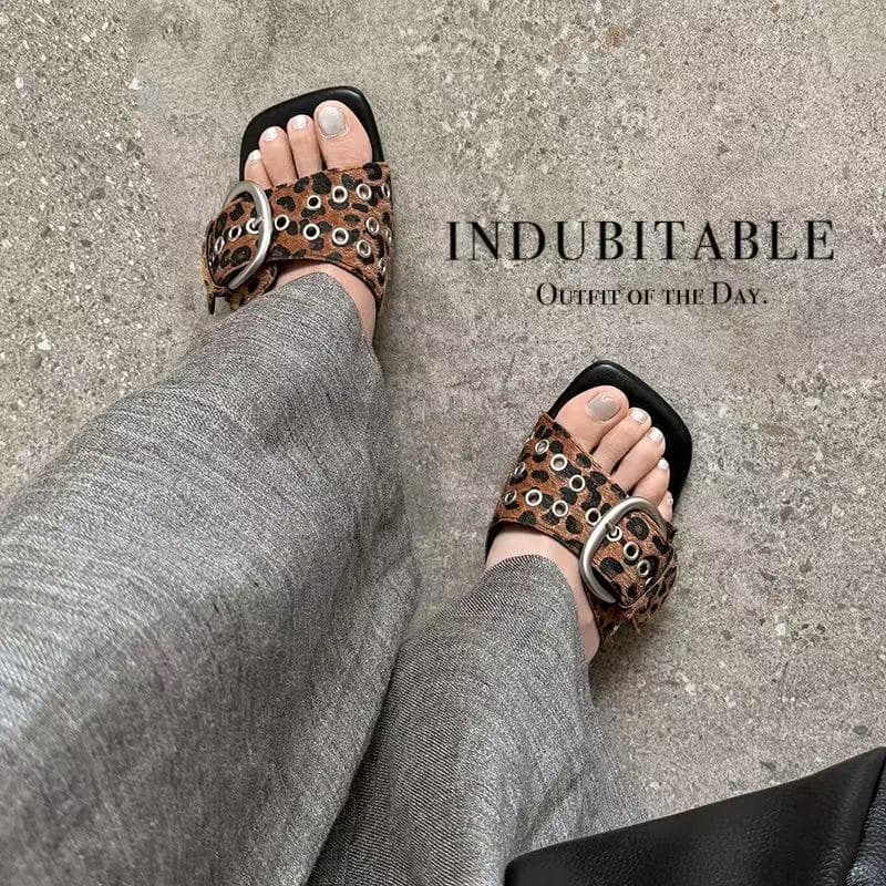 Women's Handcrafted Horsehair Buckle Slide Sandals, Square Toe Sculptural Heel Mules With Pigskin Lining & Sheepskin Insole 4