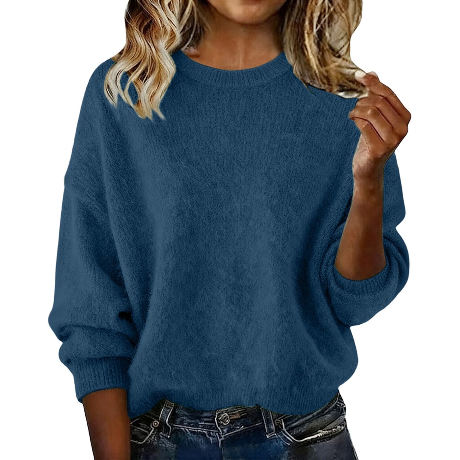 Women's New Arrival Solid Color Crew Neck Sweater, Fashion Loose Casual Knitwear For Autumn 12