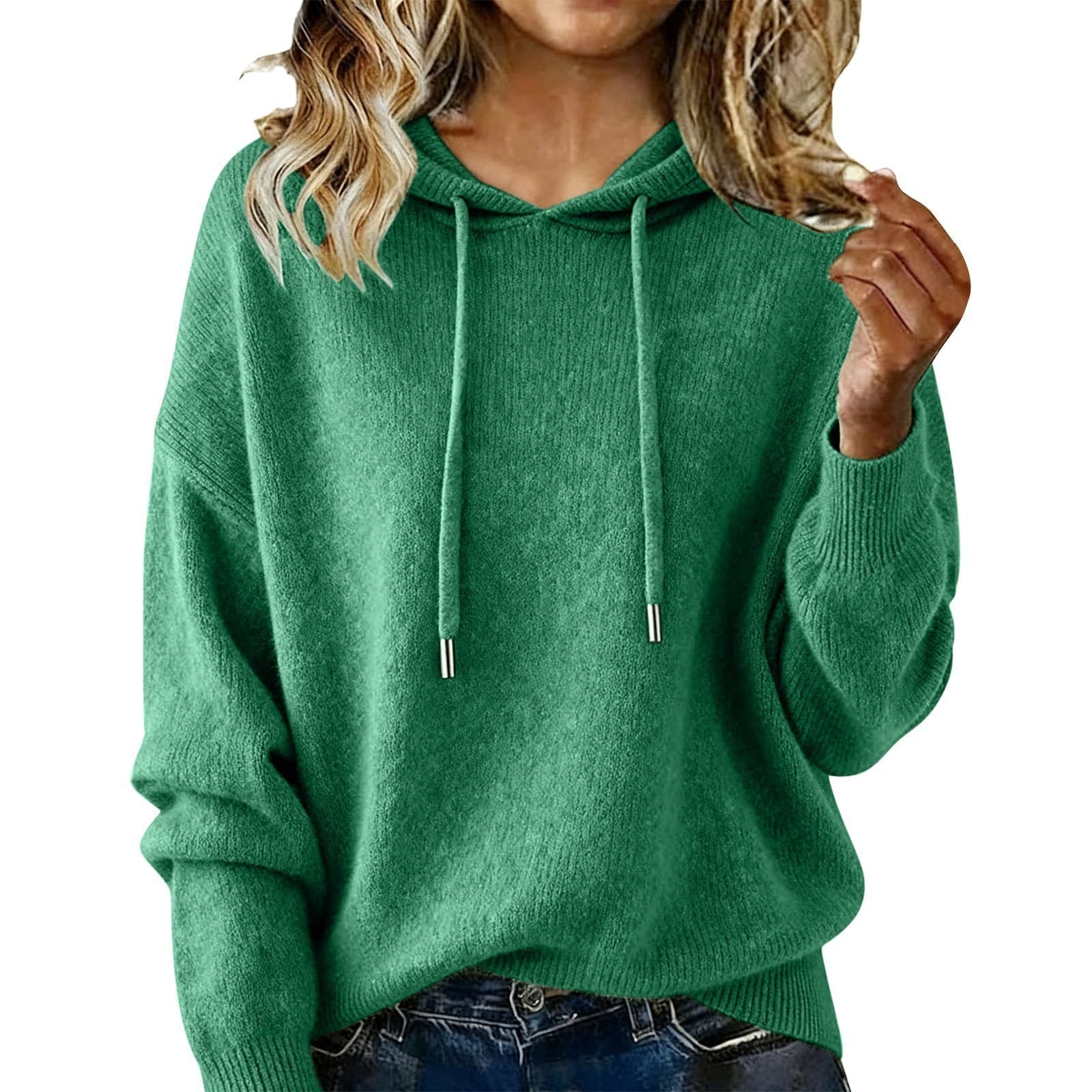 New Arrival Women's Solid Color Hooded Pullover Sweater, Casual Outerwear For Autumn & Winter 12