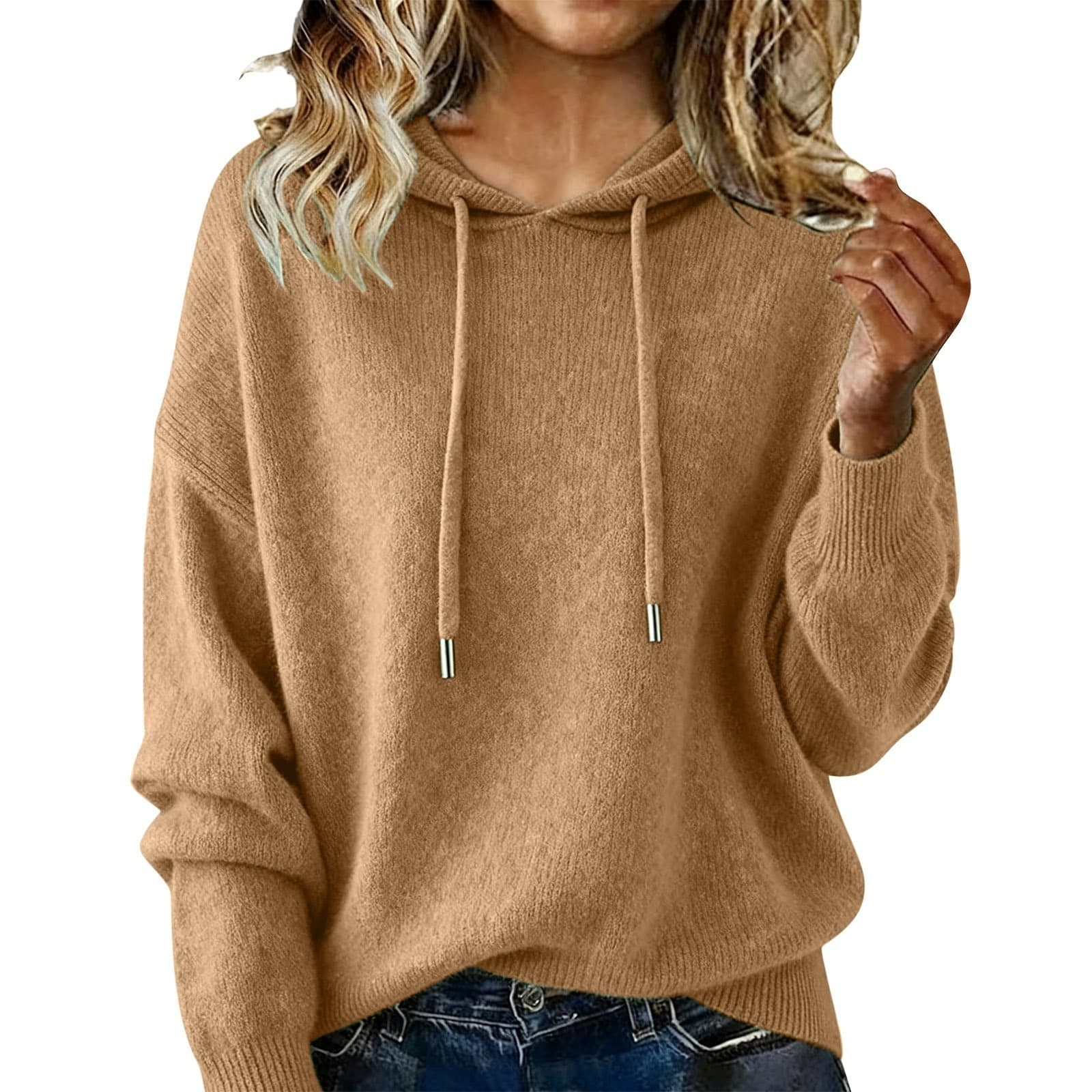 New Arrival Women's Solid Color Hooded Pullover Sweater, Casual Outerwear For Autumn & Winter 3