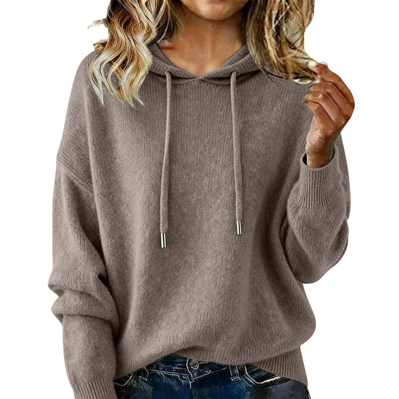 New Arrival Women's Solid Color Hooded Pullover Sweater, Casual Outerwear For Autumn & Winter 15