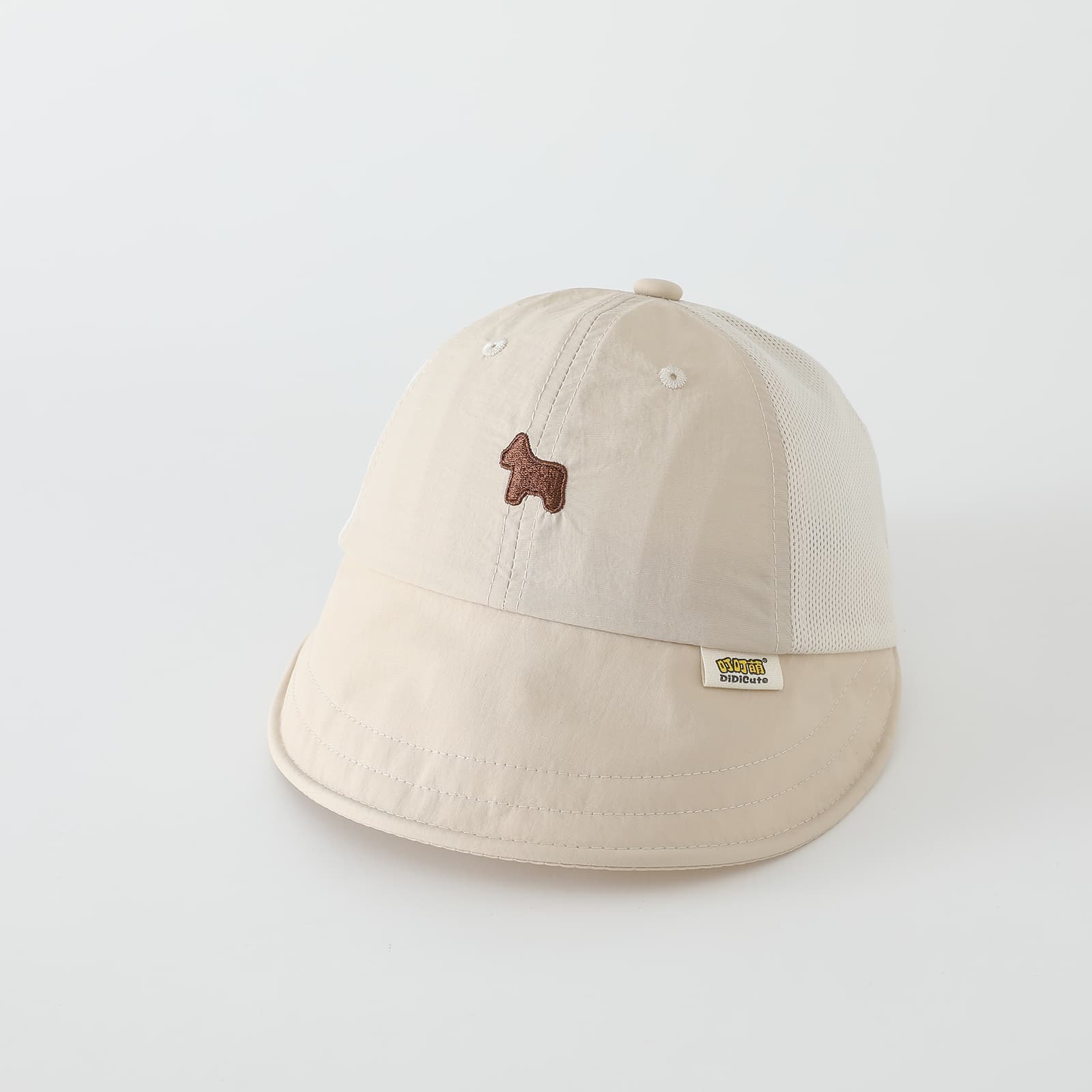 Boys And Girls' Breathable Mesh Baseball Cap With Cute Dog Embroidery In A Korean-style Fresh Style, Suitable For Sun Protection And Versatile For Children's Wear.