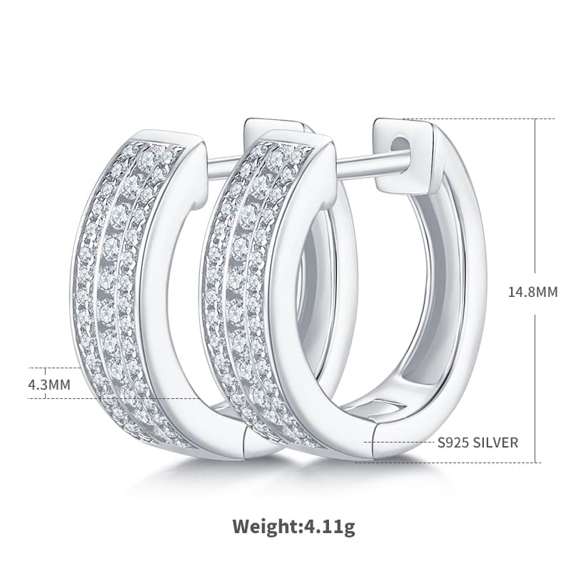 4.1g S925 Sterling Silver 86 Stone Moissanite Hoop Earrings  Chunky Pave Huggie Hoops With GRA Certificate, Platinum Plated Jewelry Gift Box Set For Women