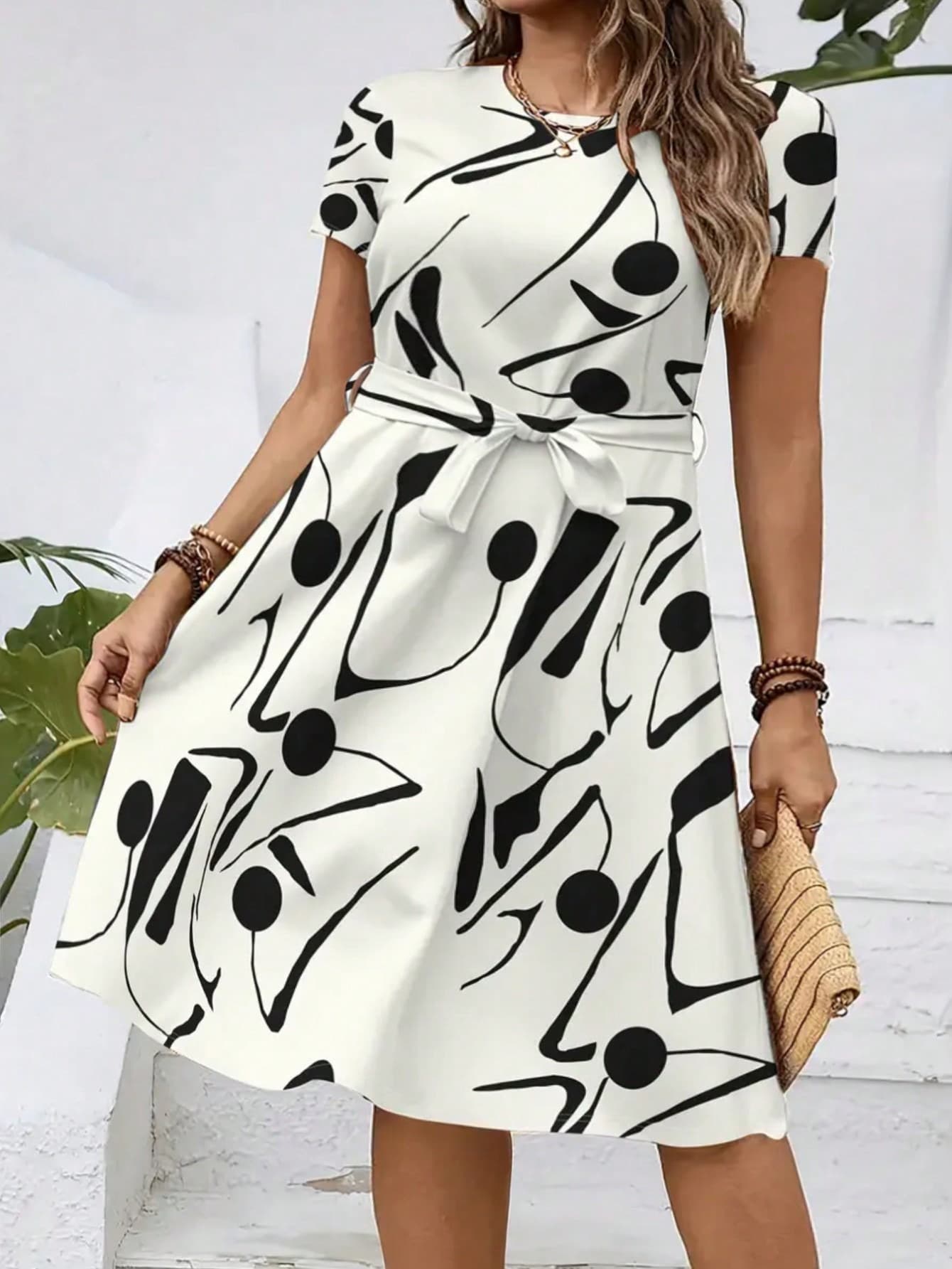 2026 New Women's Casual Printed Dress With Belt, Loose Fit 4