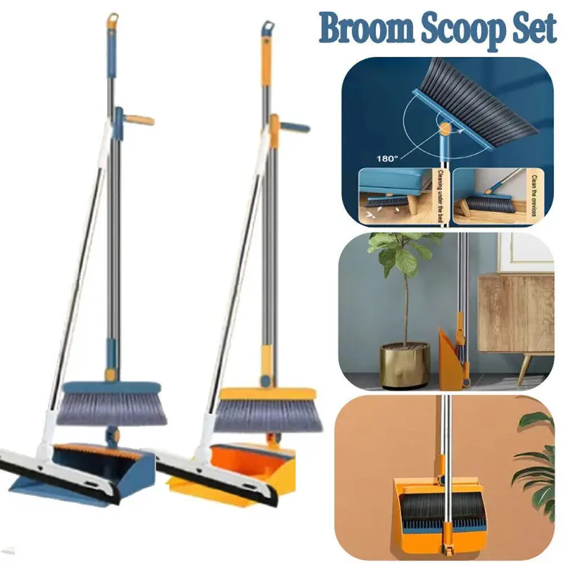 Brush Shovel Broom And Dustpan Combination Set Household Cleaning Tools Non-Stick Hair Dry Wet Dual-Use Broom Folding Set 7
