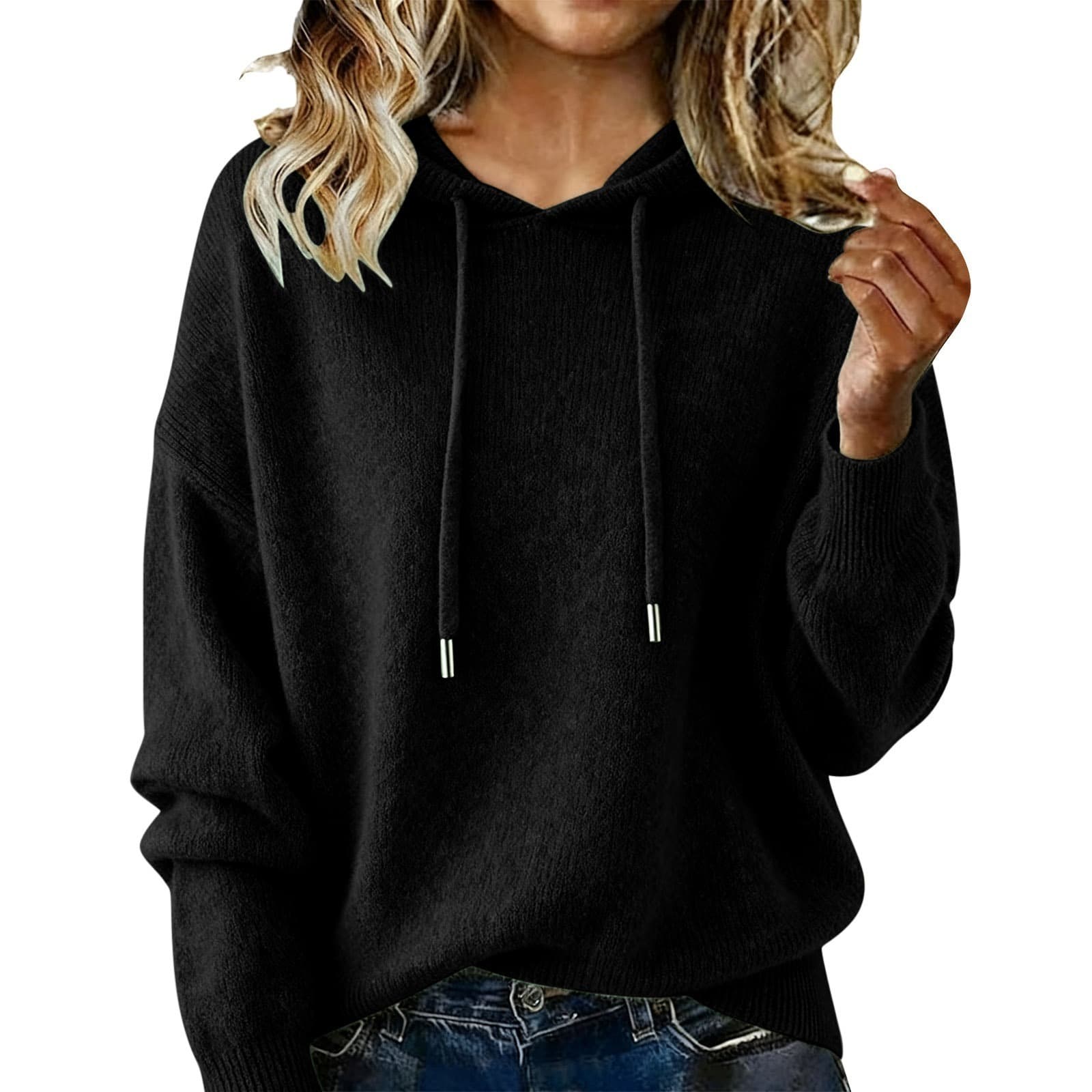 New Arrival Women's Solid Color Hooded Pullover Sweater, Casual Outerwear For Autumn & Winter 11