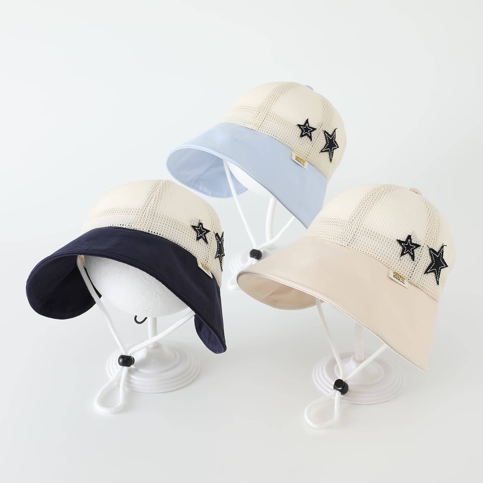 Summer Boys And Girls Multi-color Star Mesh Breathable Adjustable Windproof Rope Boater Hat For Outdoor Outings Baby Cap