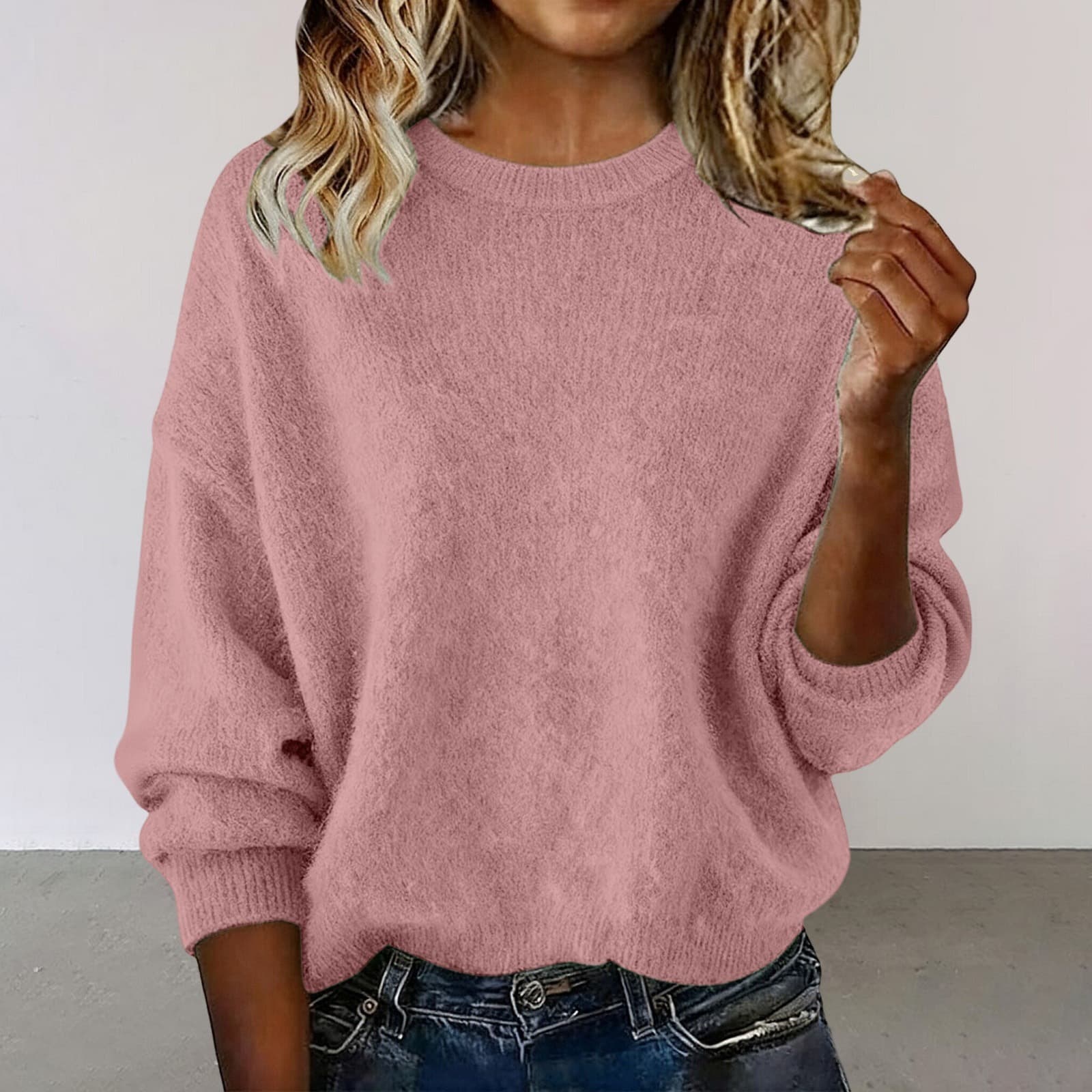 Women's New Arrival Solid Color Crew Neck Sweater, Fashion Loose Casual Knitwear For Autumn 3