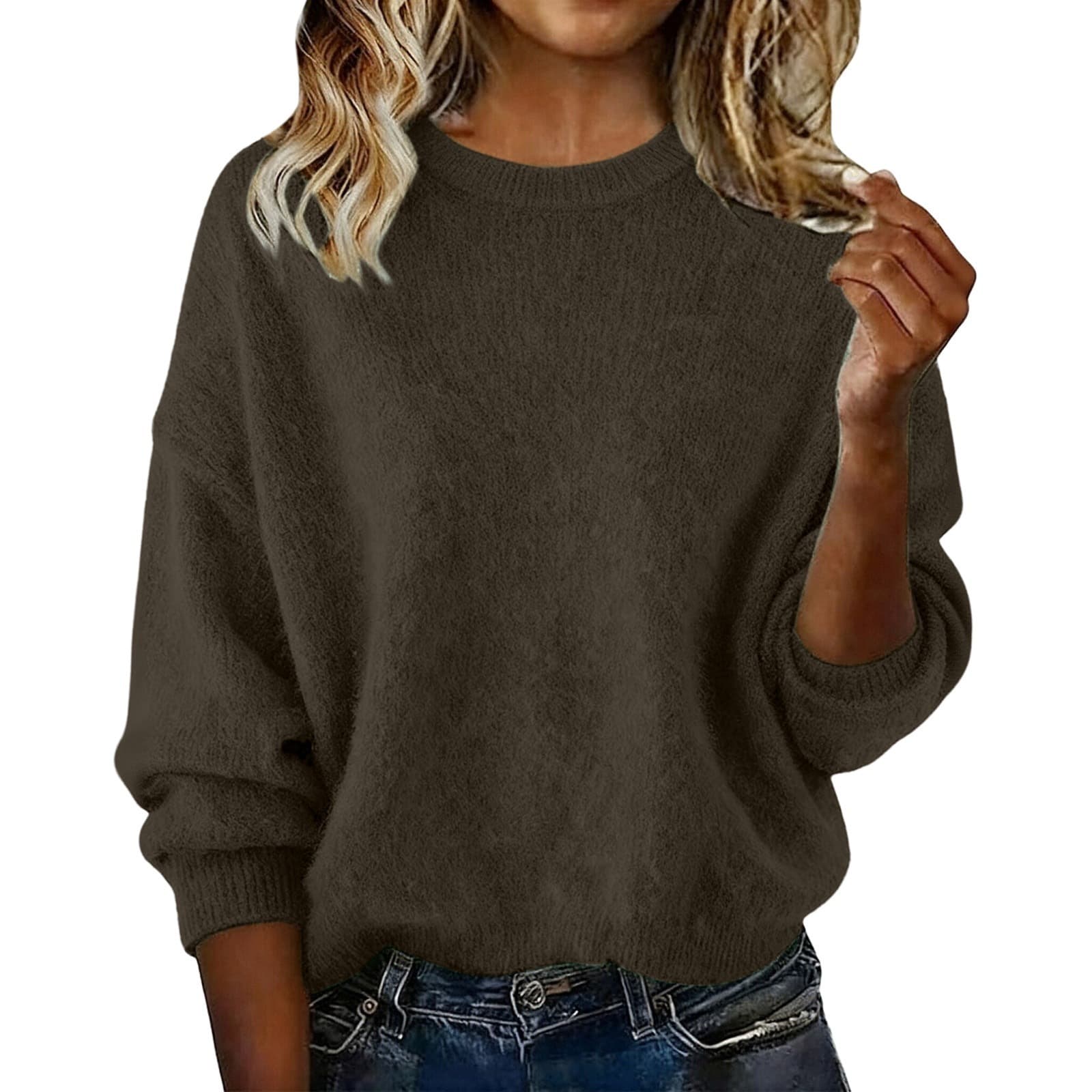 Women's New Arrival Solid Color Crew Neck Sweater, Fashion Loose Casual Knitwear For Autumn 11