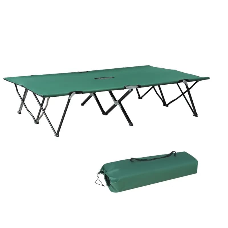 2 Person Folding Camping Cot For Adults, 50 Extra Wide Outdoor Portable Sleeping Cot With Carry Bag, Elevated Camping Bed, Beach Hiking, Green