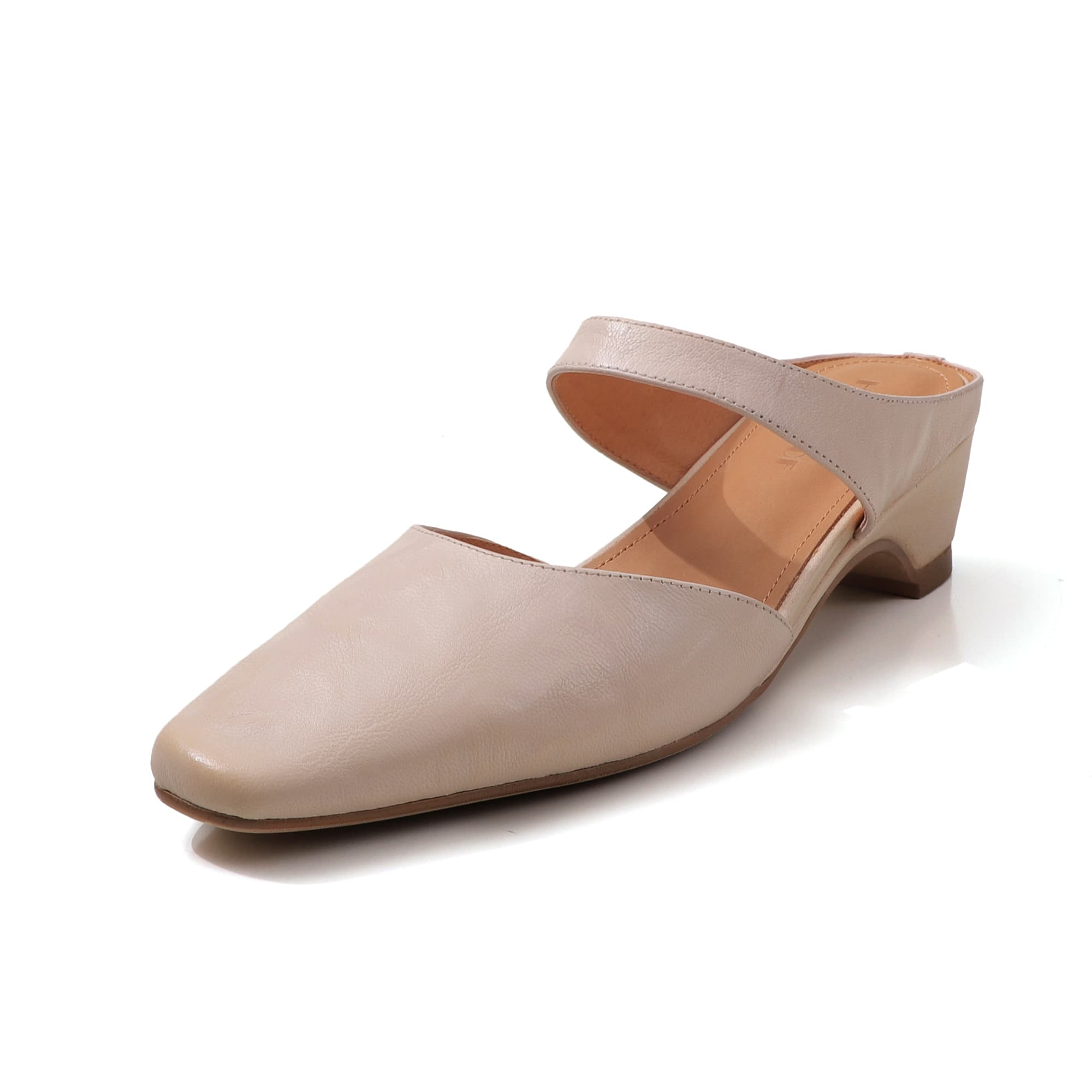 Women's Handmade Washed Leather Mary Jane Mules, Square Toe Mid Heel Slip-On Slides With Pigskin Lining 6