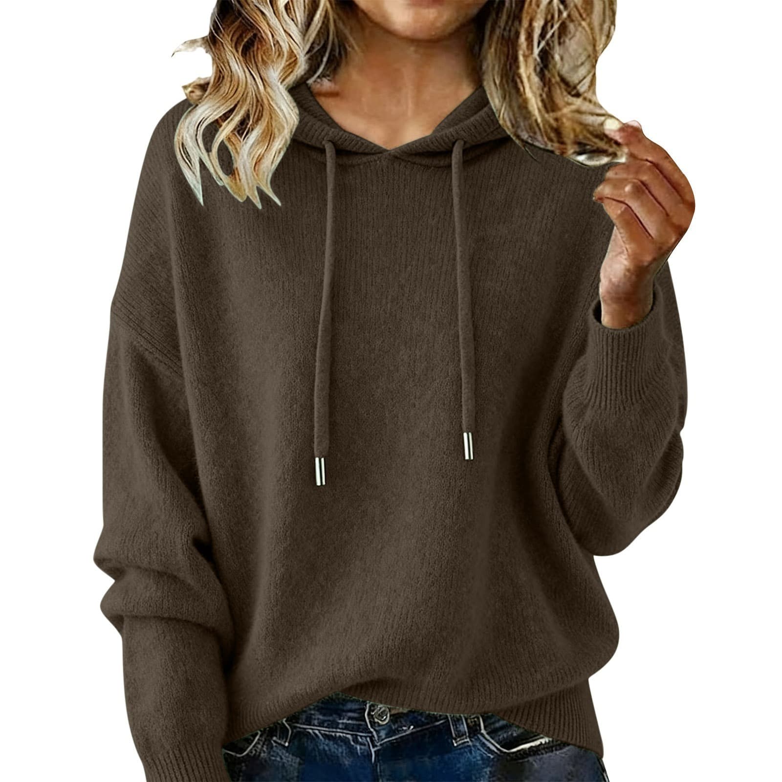 New Arrival Women's Solid Color Hooded Pullover Sweater, Casual Outerwear For Autumn & Winter 4