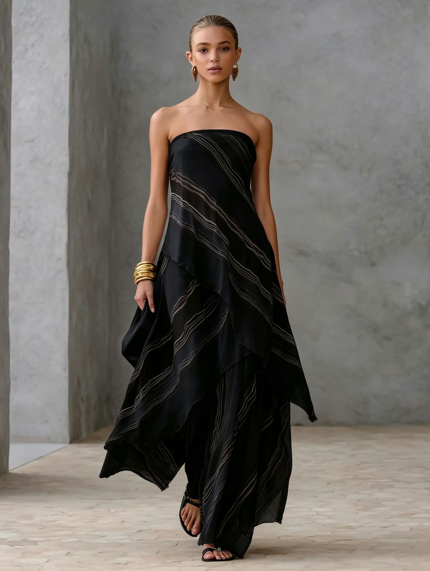 Womens Casual Striped Off-shoulder Sleeveless Dress 3