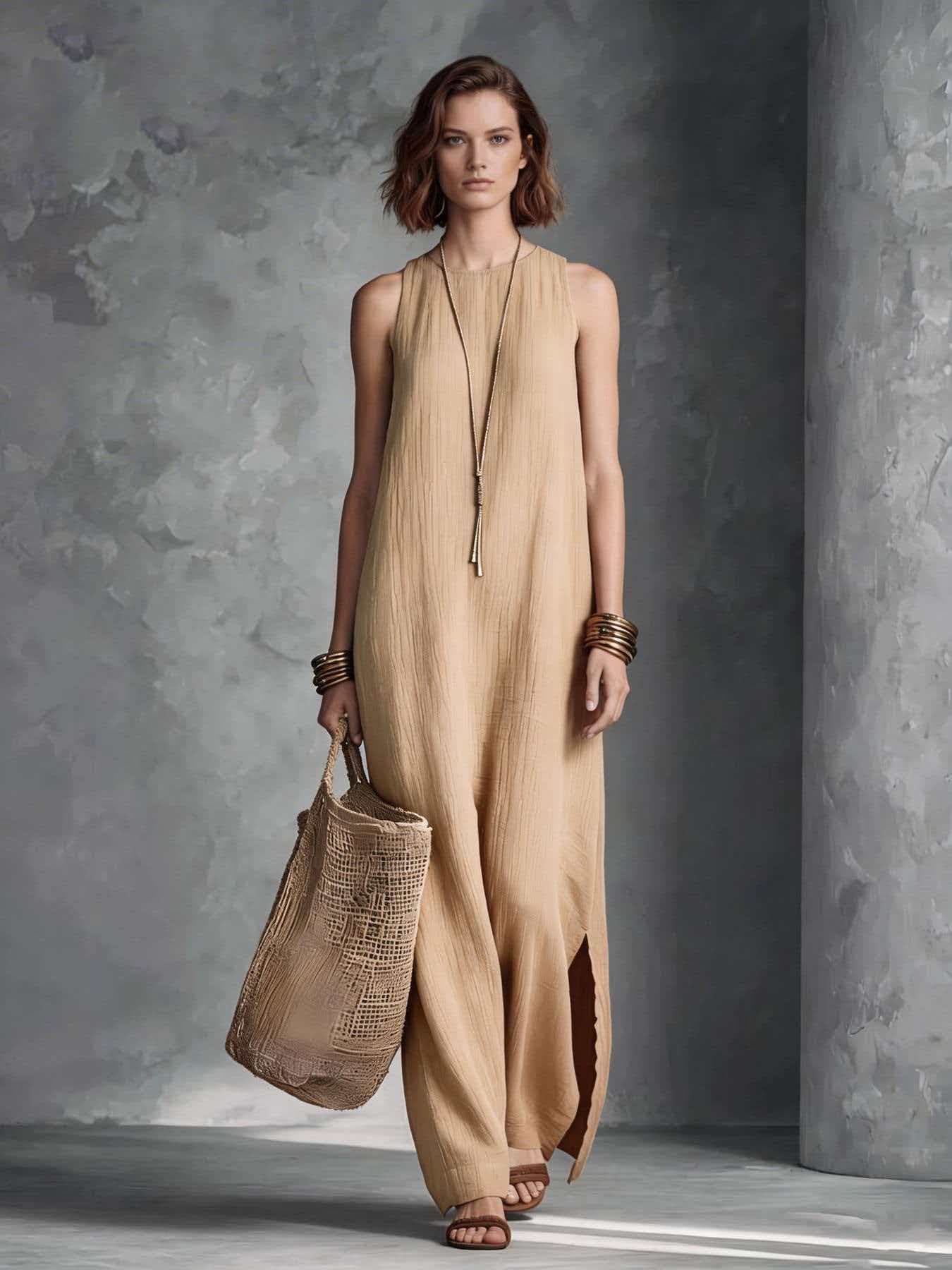 Womens Sleeveless Resort-style Dress