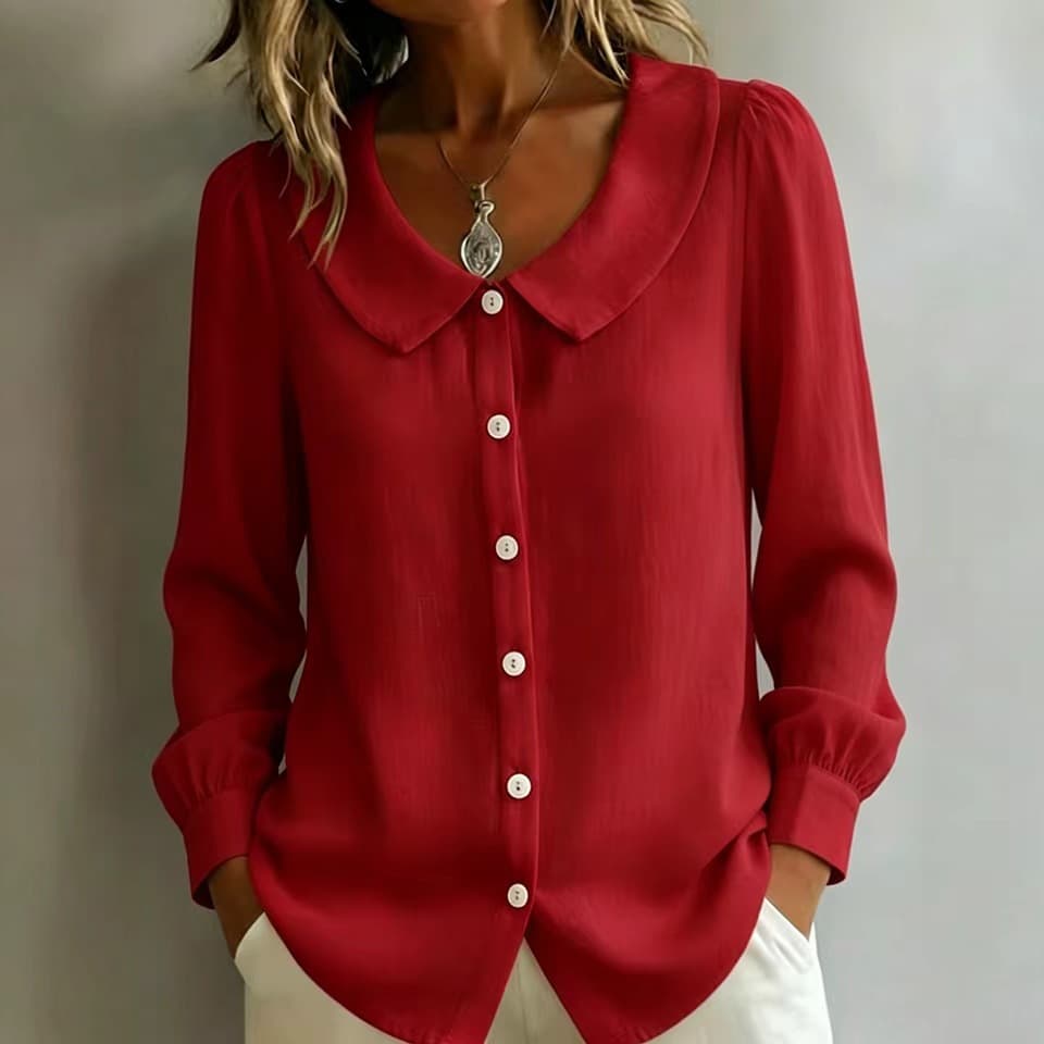 Womens Button-down Shirt With A Doll Collar Top