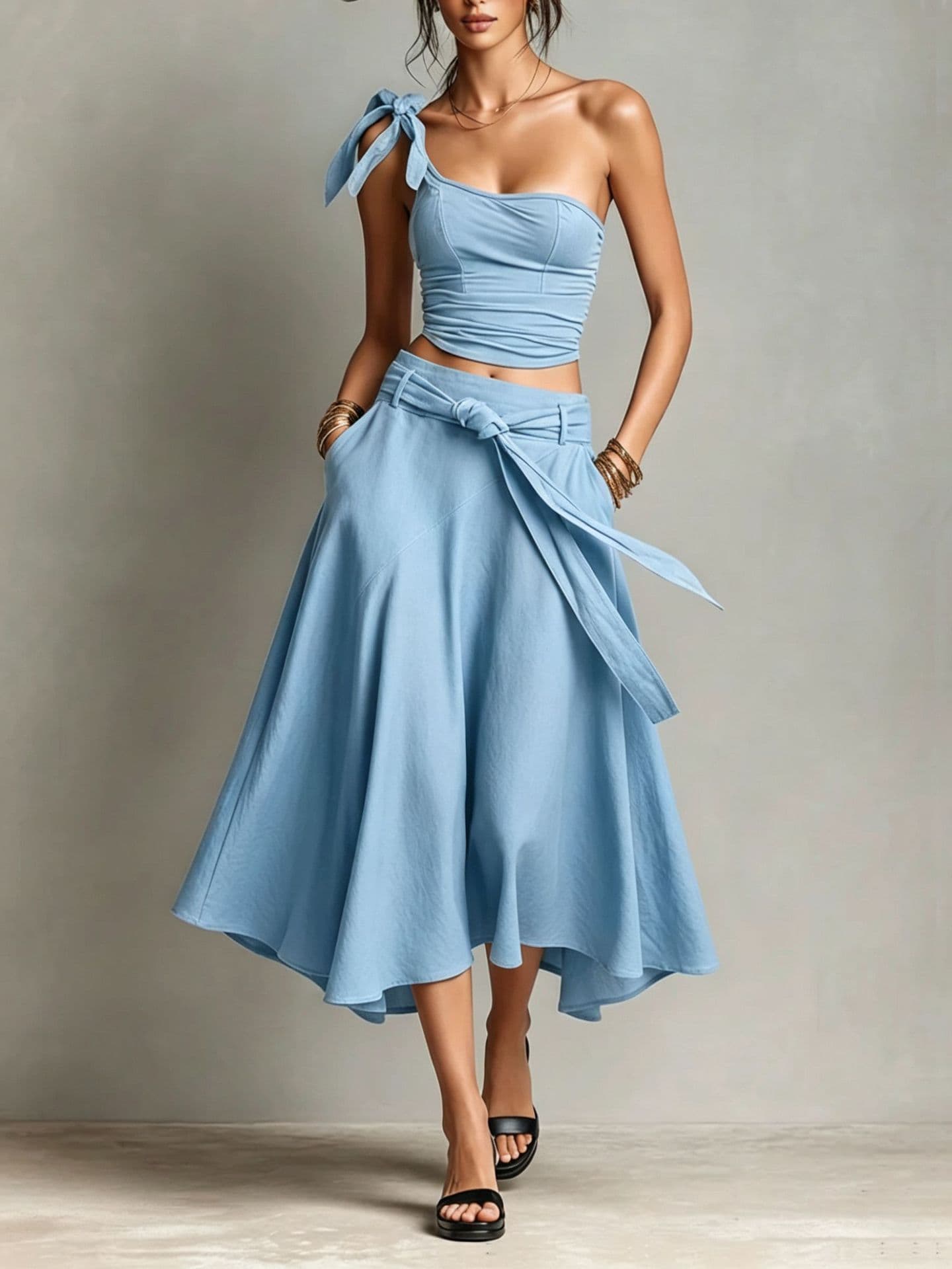 One-shoulder Strap Camisole And Skirt Set