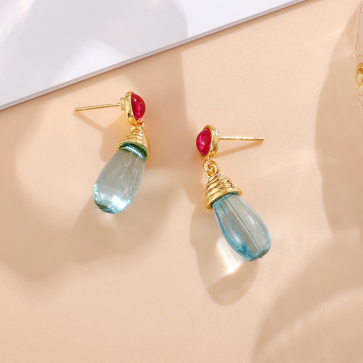 Bohemian-style Red Stud Earrings Blue And Transparent 3