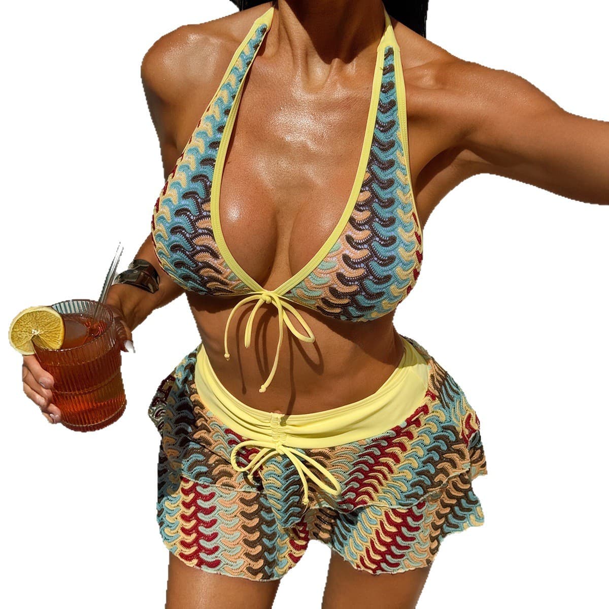 European And American Seaside Vacation Bikini Swimsuit Three-piece Set