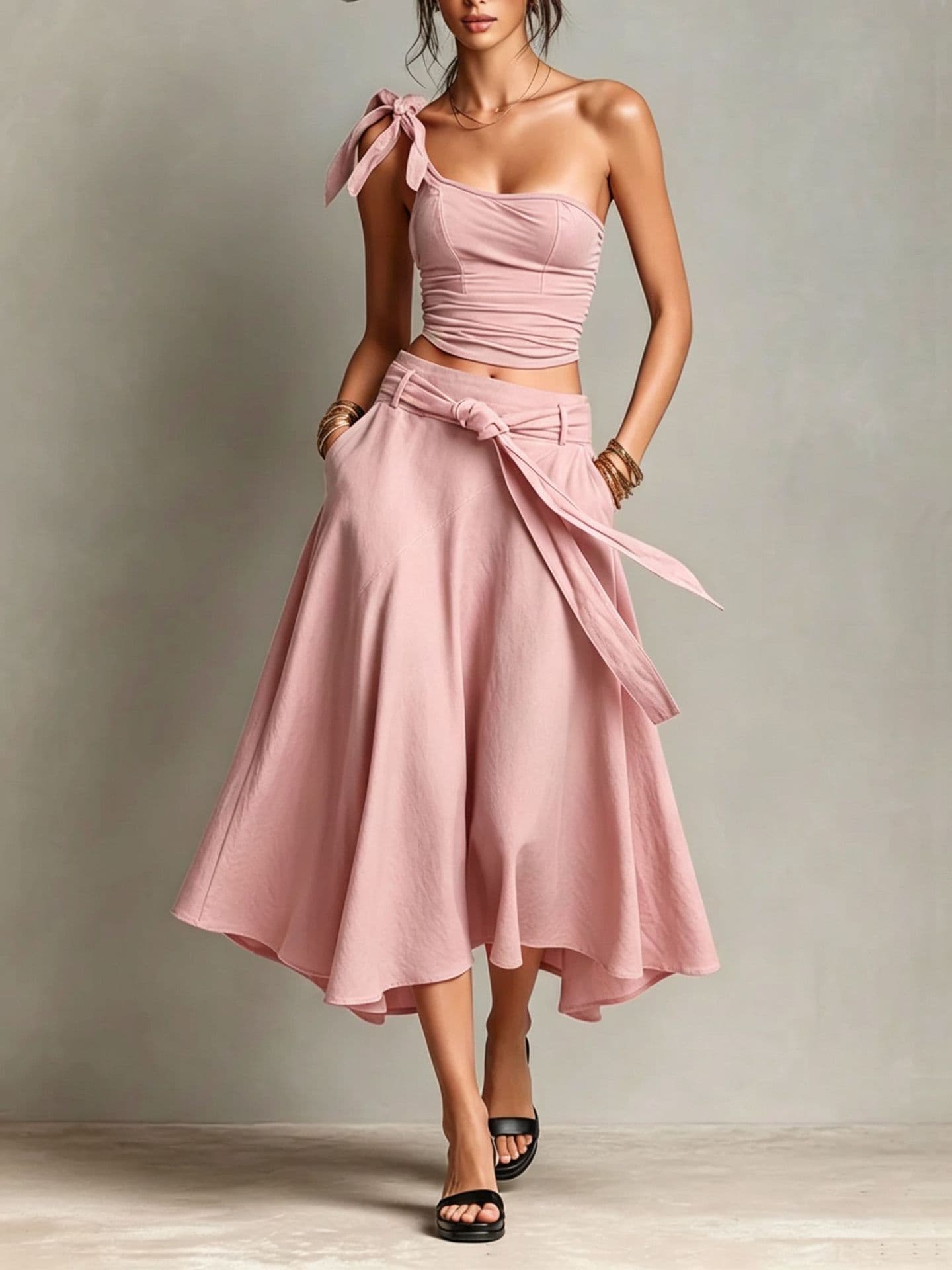 One-shoulder Strap Camisole And Skirt Set 3