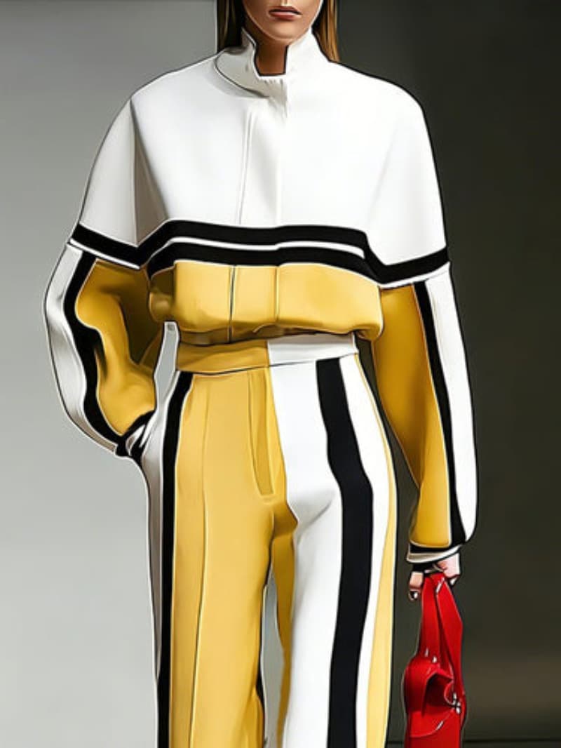 Color-block Sporty Hoodie And Wide-leg Pants Set 3
