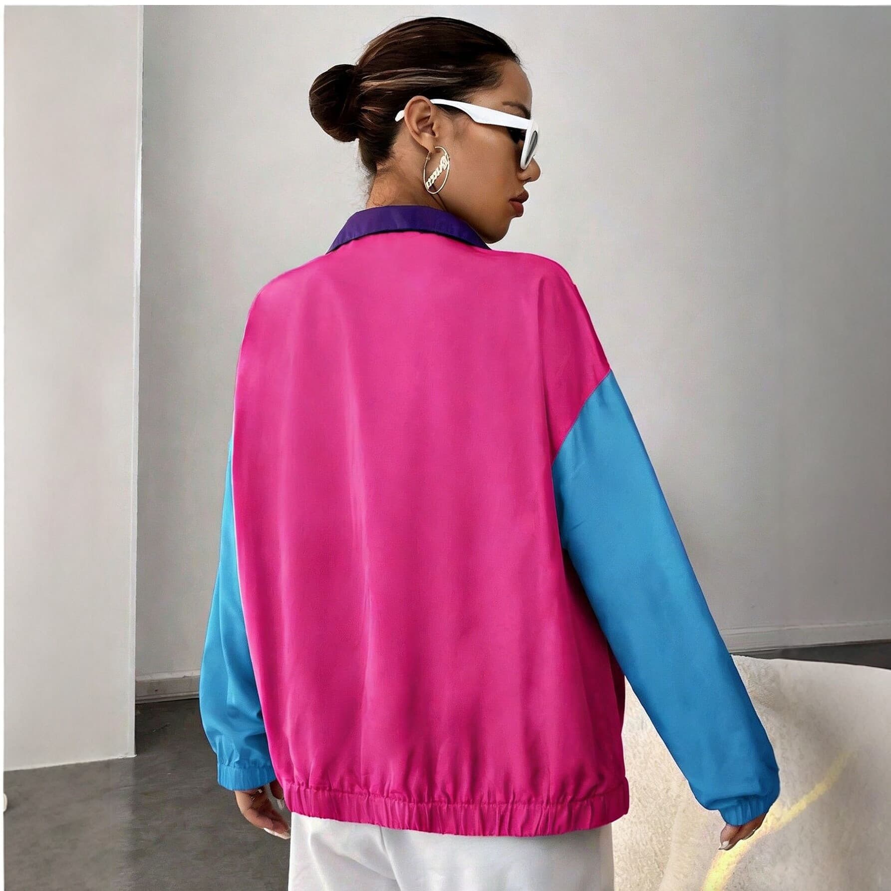 New Summer Casual Color-block Patchwork Zip-up Jacket For Women