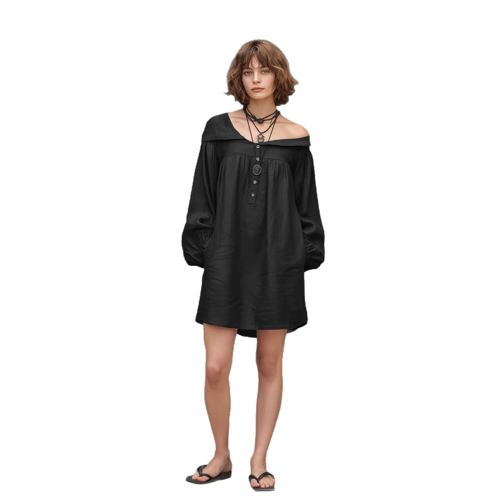 Womens Long-sleeved Mini Dress With An Asymmetrical Neckline 4
