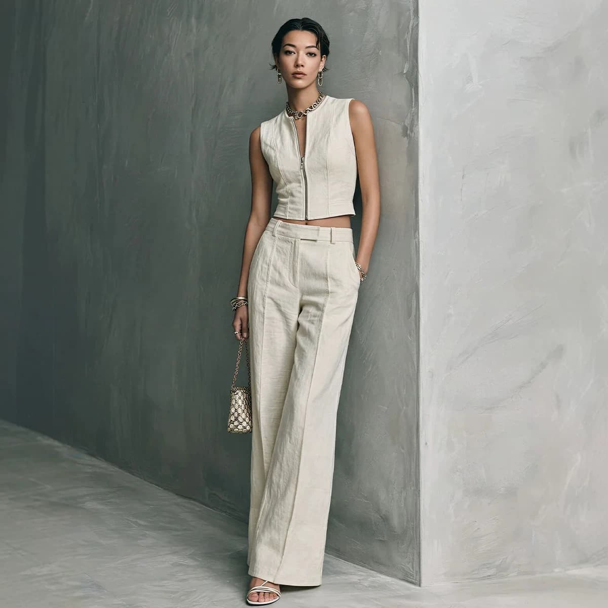 Sleeveless Top And Straight-leg Casual Pants Set