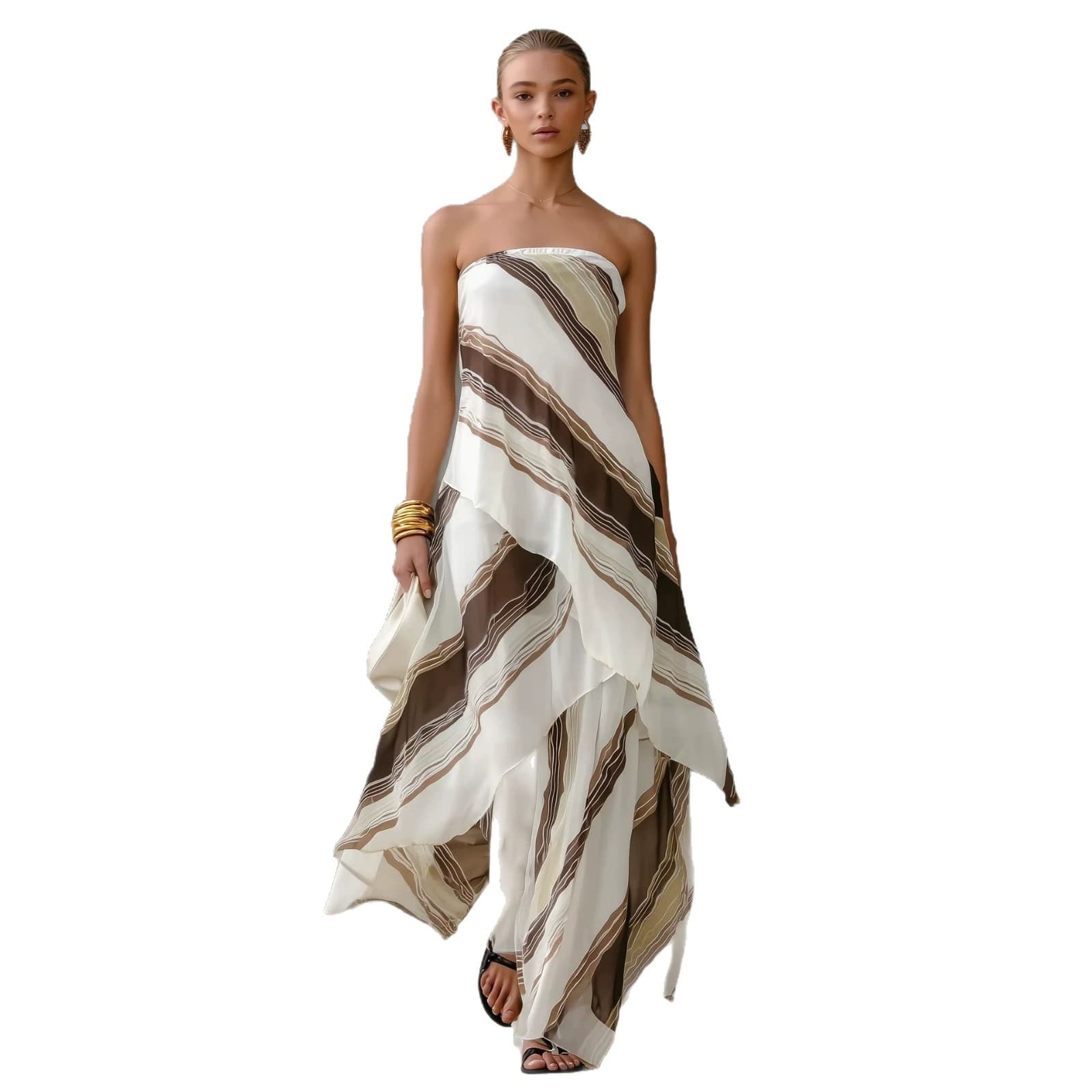 Womens Casual Striped Off-shoulder Sleeveless Dress 2