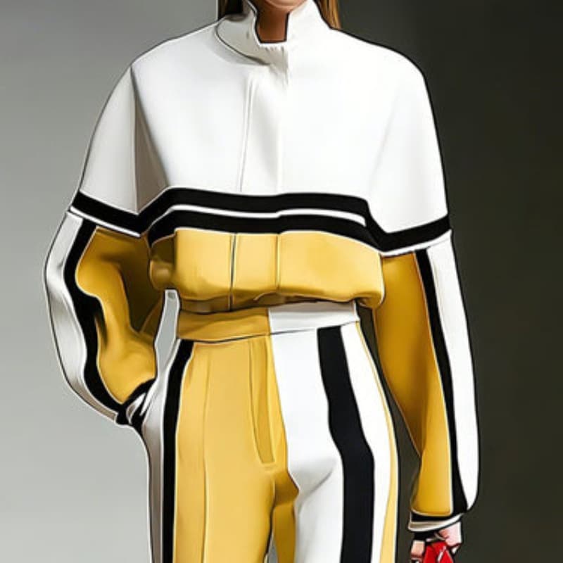 Color-block Sporty Hoodie And Wide-leg Pants Set 5